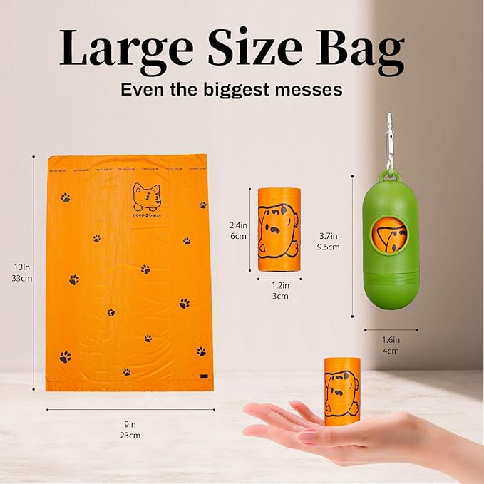 870 Counts Dog Poop Bags Rolls with Dispenser & Leash Clip, Scented Poop Bags for Dogs Waste, Extra Thick & Leak Proof for Poop Doggie Puppy Pet Waste, 9" x 13", Orange