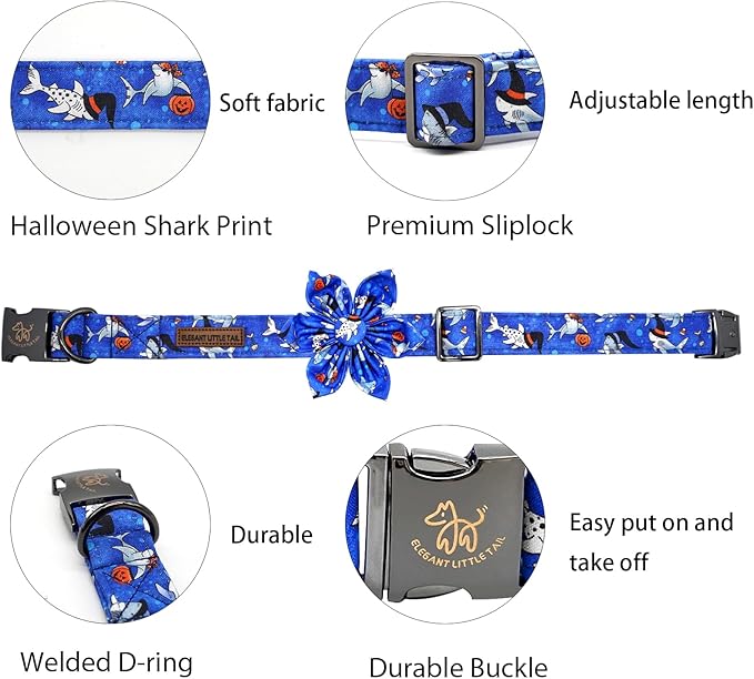 Elegant little tail Halloween Dog Collar, Halloween Pumpkin Dog Collars with Flower Girl Boy Flowers Holiday Soft Durable Pet Collar for Medium Dogs