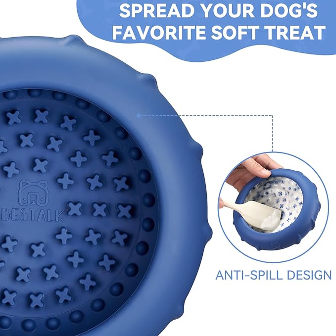 Dog Lick Bowl, Bestalk Wobbly Freeze Bowl Enrichment Feeder for Dogs, Anxiety Relief Lick Mat Puzzle Toy for Distraction, BPA Free Silicone, Dishwasher Safe(Dark Blue,L)