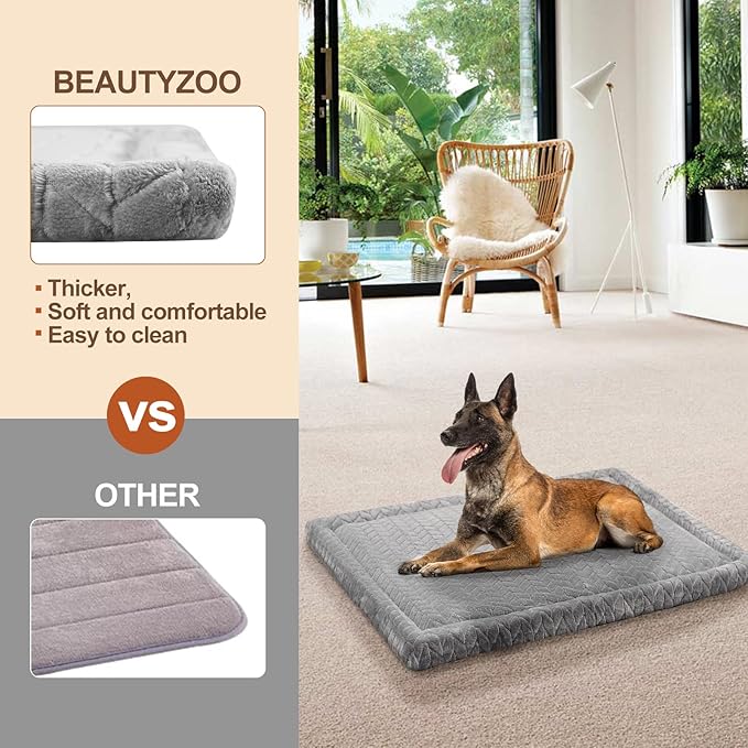 BEAUTYZOO Dog Bed Crate Pad 42 x 28 inch, Washable Dog Crate Mat for X-Large Sized Dogs, Anti-Slip Pet Crate Bed Kennel Pad, Durable Cozy Puppy Sleeping Mat Rectangle Mattress, Grey