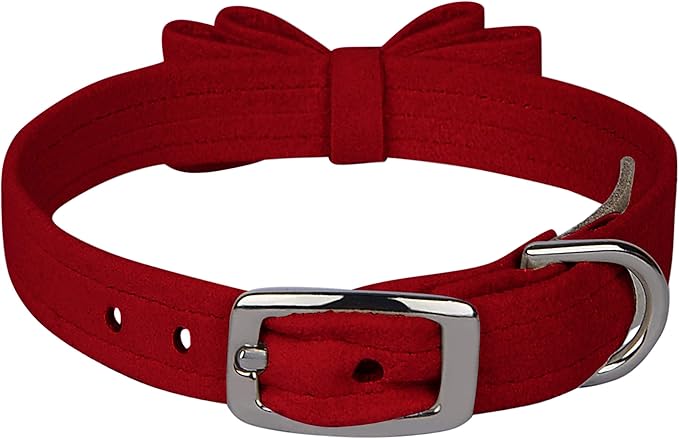 Susan Lanci Designs Ultrasuede Premium Dog Collar with Big Bow, Red, Medium