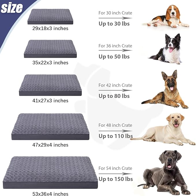 Dog Crate Bed Waterproof Dog Beds for Medium Dogs Rose Velvet Soft Fluffy Washable Dog Bed with Removable Cover & Anti-Slip Bottom, 41 x 27 Inch, Gray