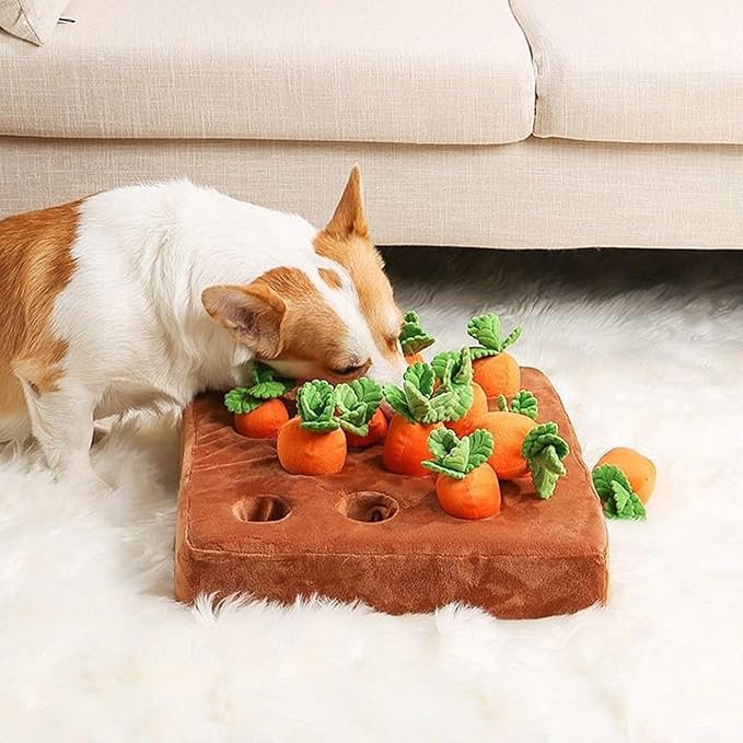 Carrot Dog Toy, Snuffle Mat for Dogs Toy Carrot, Interactive Dog Plush Puzzle Toys,Carrot Garden Dog,Dog Carrot Toys Pet Stress Relief with 12 Sounding Carrots (2)