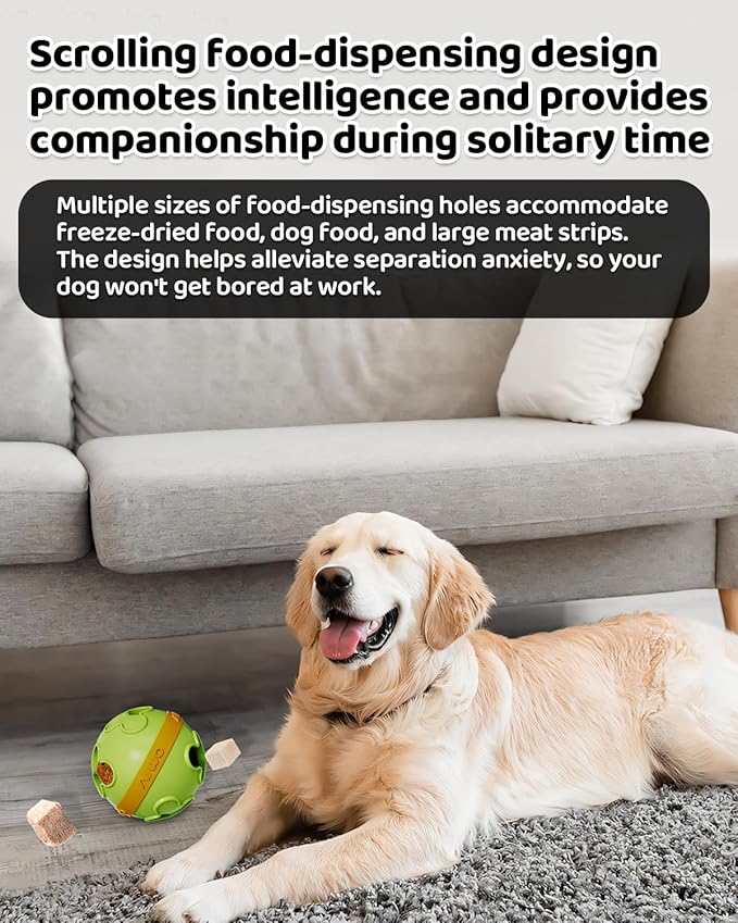 Interactive Dog Treat Dispenser Clover Ball Bite Resistant TPR Puzzle Feeder for All Dog Size Fun Bounce Fetch Toy with Dual Holes, Washable Pet Enrichment Chew Toy for Boredom Relief & Slow Yellow