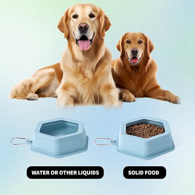 No Splash Dog Travel Bowls for Cars, Spill Proof Collapsible Dogs Water and Food Feeder Dispenser Integrated Molding Portable Cat Dish for Pet Vehicle Road Trips (Morandi Blue)