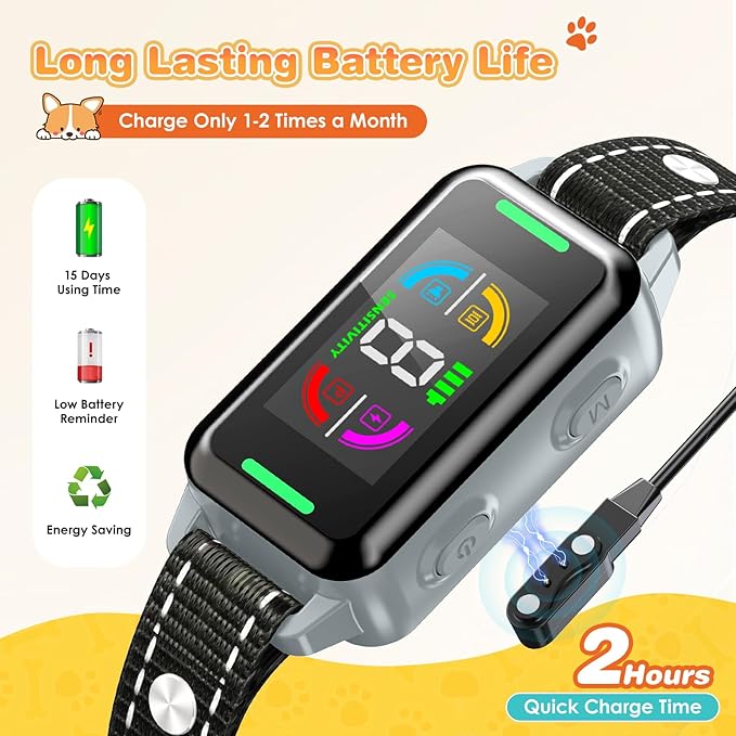 Bark Collars, Dog Bark Collar for Large Medium Small Dogs, Rechargeable Anti Bark Collar with 4 Barking Training Modes & 8 Level Sensitivity Adjustable Beep Vibration