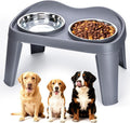 Petizer Large Sized Elevated Dog Bowls, No Spill Raised Height Stand Dog Feeder with 2 Thick 60OZ Stainless Steel Food and Water Bowl Set, Grey, for Medium Large, Food Dishes with Non-Slip Feet