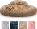 PetJett XL Dog Beds for Large Sized Dog - 45'' Extra Large Dog Bed, Anti-Slip & Washable Super Soft Round Donut Bed, Fluffy Faux Fur Anti-Anxiety Premium Comfort Pet Bed, Fits Dogs up to 120 lbs