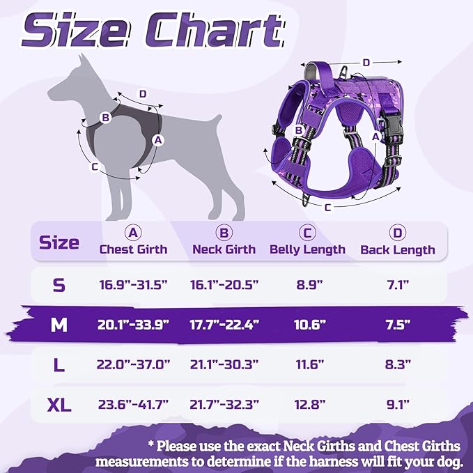 rabbitgoo Tactical Dog Harness Medium Sized Dog, No Pull Military Service Vest with Handle & Molle, Easy Control for Training Walking, Adjustable Reflective Straps, Purple Camo, M