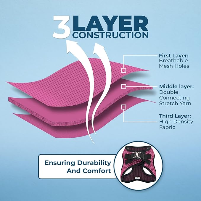 Best Pet Supplies - All Weather Mesh/Plush, Reflective, No Pull Harness for Small, Medium Dogs, Cats - Secure with Hook & Loop Fastener, Buckle, Double D-Rings - Fuchsia 2-Tone, L
