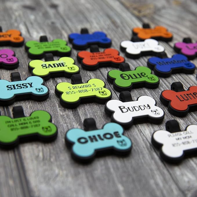 Silicone Silent Dog Tag Personalized with 5 Lines of Custom Deep Engraved Durable Soundless Pet ID Name Tag Bone Green
