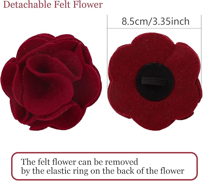 ARING PET Velvet Dog Collars, Christmas Red Soft Pet Collar with Detachable Felt Flower Metal Buckle for Puppy Small Medium Large Boy Girl Dogs-XL