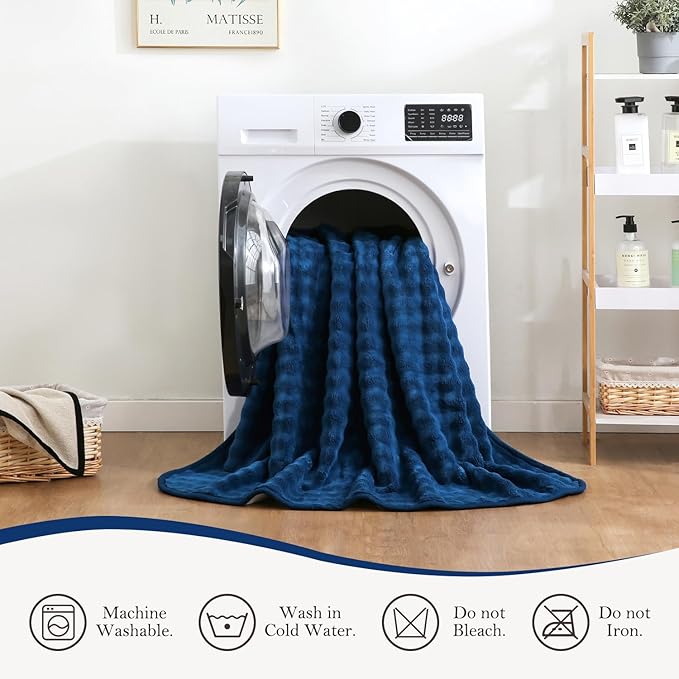 Waterproof Blanket for Bed Couch Sofa Car, Soft Leakproof Dog Blanket with 3D Bubble Pattern, Reversible Water Proof Pet Blankets for Dogs Cats Puppies (60"x80", Navy Blue)