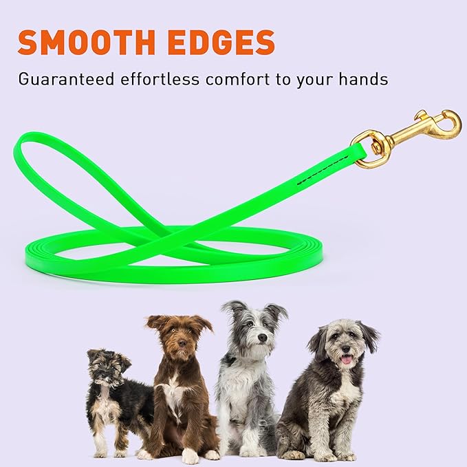 Viper K9 Biothane Working Dog Leash Waterproof Lead for Tracking Training Schutzhund Dog Sport & Search - Odor-Proof Long Line with Solid Brass Snap for Puppy Medium Large 3/8" x 15ft Tropical Green