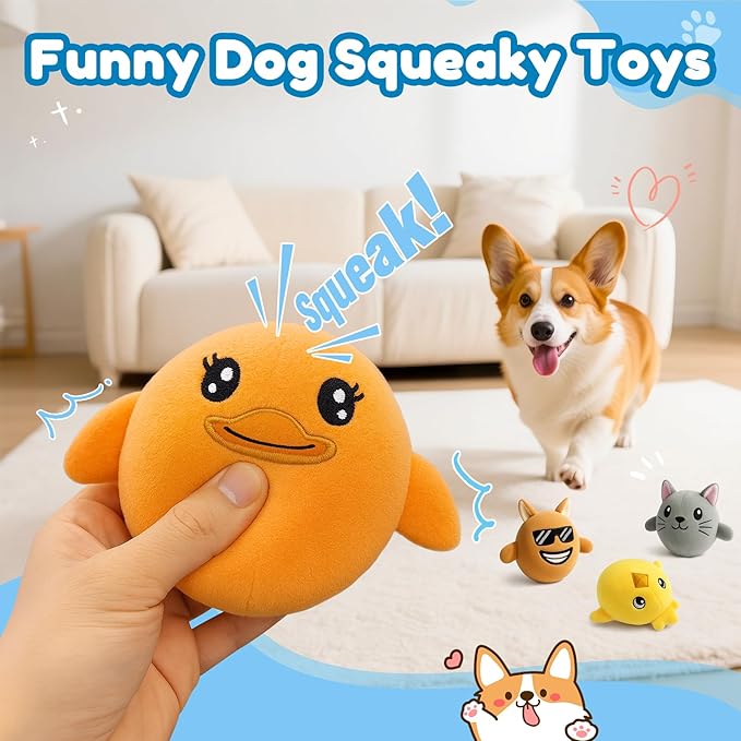 Squeaky Dog Toys – 5-Pack Soft Stuffed Plush Dog Toys with Squeakers for Small, Medium, and Large Dogs, Indoor Play Set to Keep Them Busy