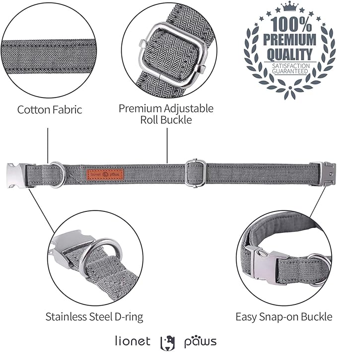 Lionet Paws Dog Collar with Bowtie, Durable Adjustable and Comfortable Collar for X-Large Dogs, Neck 16-26in