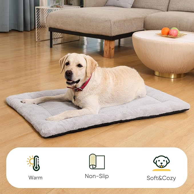 Dog Crate Pad Washable, Ultra Soft Plush Crate Mat for Medium Large Dogs, Non Slip Cushion for Metal Crates, Indoors or Travel, 42 x 28 Inch, Gray