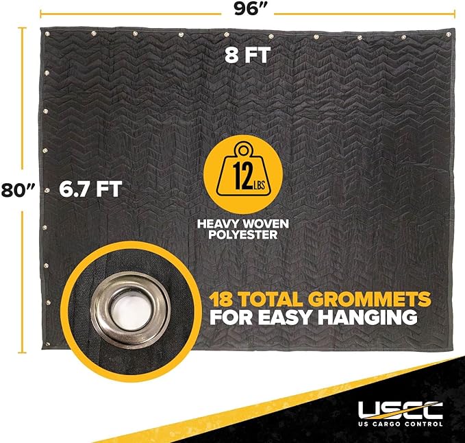 US Cargo Control 96"x80" Extra Large Sound Dampening Blanket with Grommets, Machine Washable, 12 Pounds