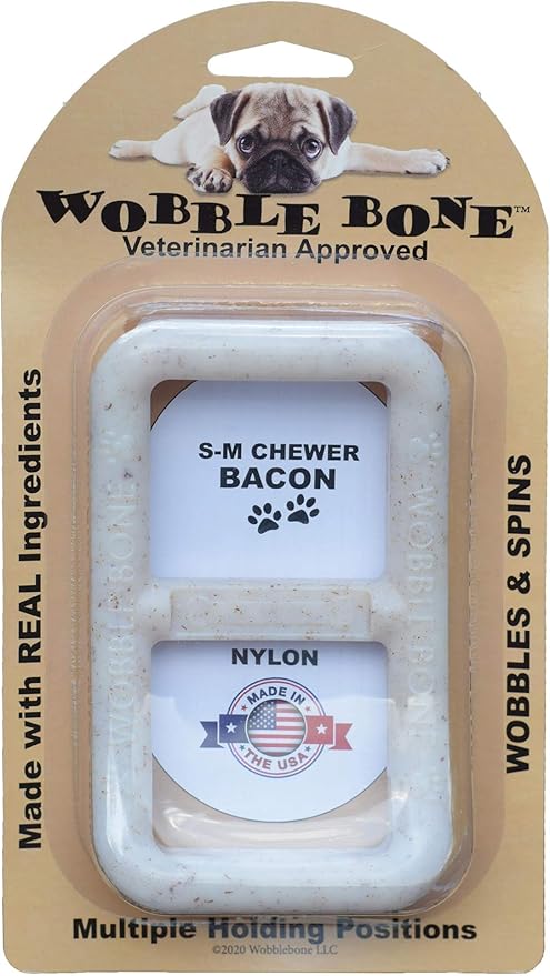Bacon Buckle - Delicious & Fun Bacon Dog Chew Toy - Tough Long Lasting Dog Bones Made in USA- Small/Medium Sized Dogs Up to 30 LBS, 3” X 5”