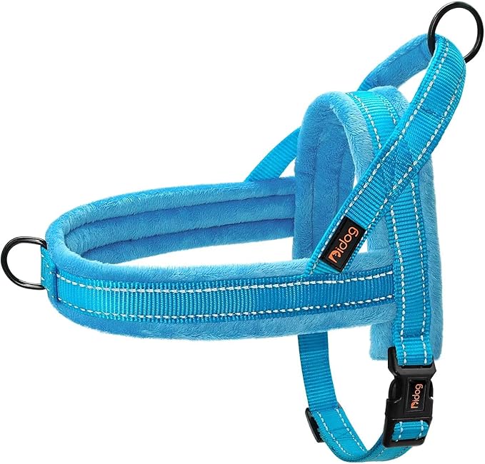 Didog Soft Flannel Padded Dog Vest Harness, No Pull/Quick Fit Reflective Dog Strap Harness, Easy for Training Walking (L:Chest 26-32", Blue)