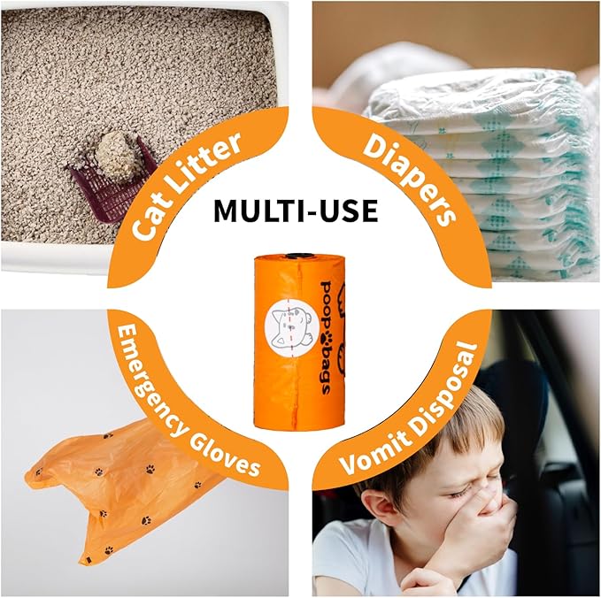 Dog Poop Bags Rolls With Dispenser, Strong and Leak-proof Waste Bags for Pets, Floral Scented, 420 Count (28 Packs of 15), 13 Inch x 9 Inch (Orange)