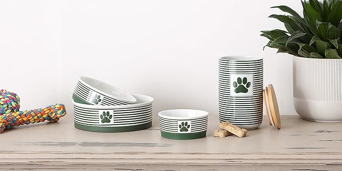 Bone Dry Paw & Patch Ceramic Pet Collection, Small Set, 4.25x2, Hunter Green, 2 Piece,5742