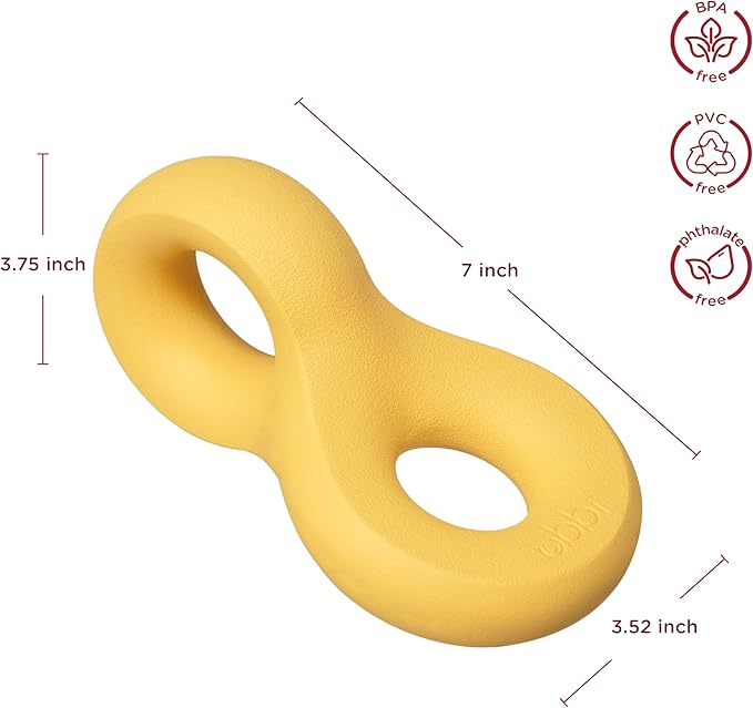 Ubbi Chomp Dog Chew Toy for Medium to Large Dogs, Durable Natural Rubber Interactive Bouncing Toy for Aggressive Chewers, Dishwasher Safe, Yellow