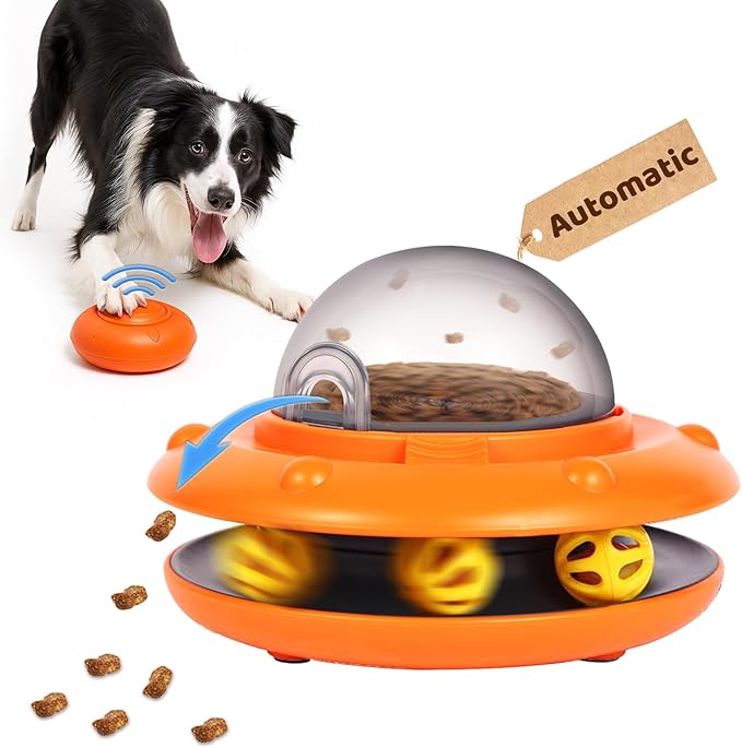 Interactive Dog Puzzle Toy Feeder - Automatic Dog Enrichment Treat Dispensing with Remote Control, Rechargeable Electronic Ball Track Toy, Pets IQ Training Mental Stimulation Slow Feeder