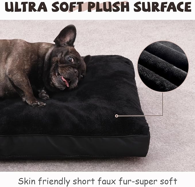 Dog Crate Bed Waterproof Deluxe Plush Dog Beds with Removable Washable Cover Anti-Slip Bottom Pet Sleeping Mattress for Large, Medium, Jumbo, Small Dogs, 29 x 18 inch, Black