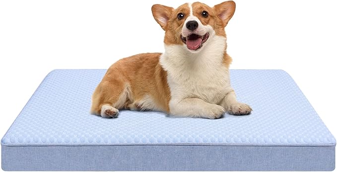 Orthopedic Memory Foam Dog Bed,Cooling Dog Beds for Dogs, Washable Pet Beds for Crate with Faux Fur Cover, Waterproof Lining, (Large: 35" x 22" x 3", Cooling Surface)