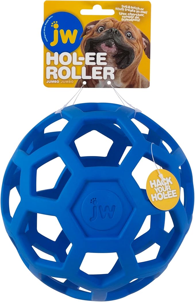 JW Pet Hol-ee Roller Dog Toy Puzzle Ball, Natural Rubber, Extra Large (7.5 Inch Diameter), Colors May Vary, (Count of 1)