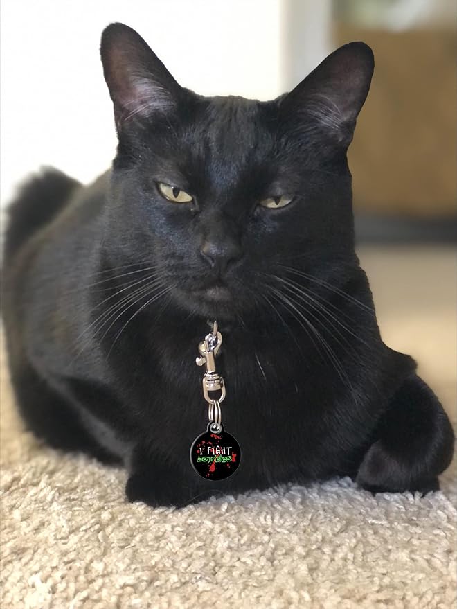 Dog Tag Art Halloween Zombie Custom Pet ID Tag for Dogs and Cats, Personalized Dog Tag with Customized Identification Information, Zombie Fighter, Small (7/8" Diameter)