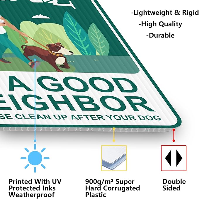 No Pooping Dog Signs for Yard, 2 Pack 2-Sided12"x9" with Metal Stake, Clean Up After Your Dog Signs