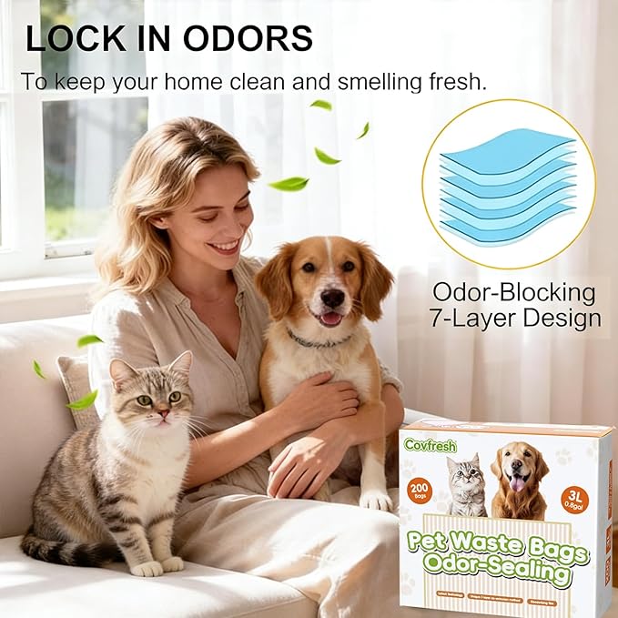 Odor-Sealing Dog Poop Bags with Handles 160 Count Pet Waste Bags, Large Capacity & Unscented Poop Bags for Dogs or Cat Litter, Conceals Smell & Mess (White)