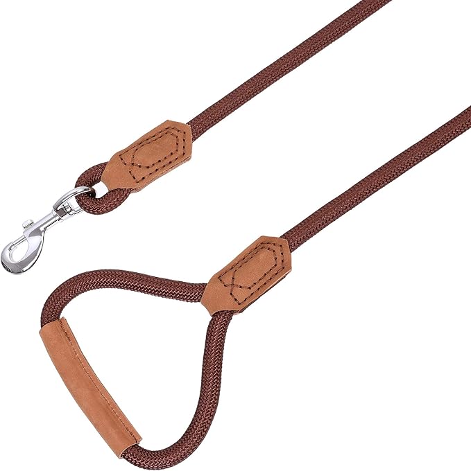 Mile High Life | Premium Leather Dog Leash | Strong Rope Leash | Leather Handle | Zinc Alloy Strong Clasp | Small Medium Large Dogs | 4/5/6 Feet(Dark Brown, 60 Inch (Pack of 1))