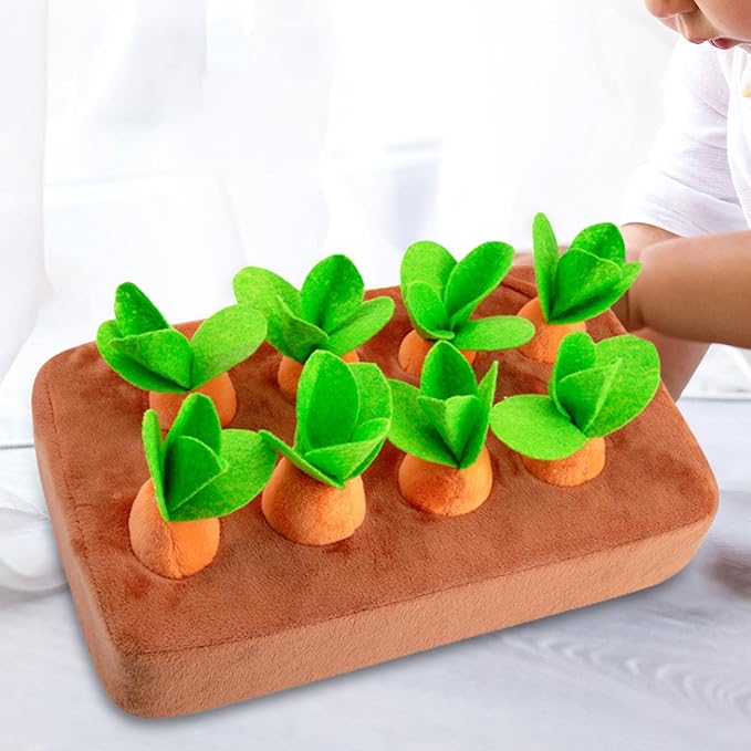 Garden Carrot Plush Toy Vegetable Fruit Pet Interactive Puzzle Foraging Training Educational Toy Increase Dog Enrichment Toys, 8 Carrots, Multiple Sizes