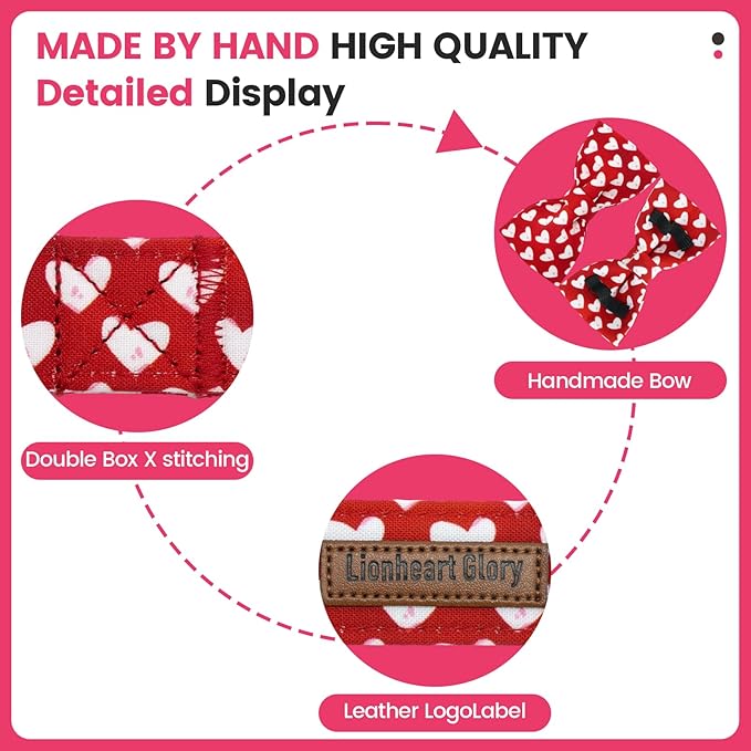 Lionheart glory Dog Bow Collar - Valentine's Day Dog Collar with Bowtie Red Heart Collars Soft Adjustable for Largr Dogs Puppy Spring Holiday Collars