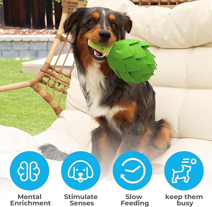 Dog Toys Plush with Squeaky & Treat Hiding Features - Mental Stimulation Enrichment Toy for Large Breed Dogs - Machine Washable Slow Feeder to Keep Dogs Busy，Artichoke