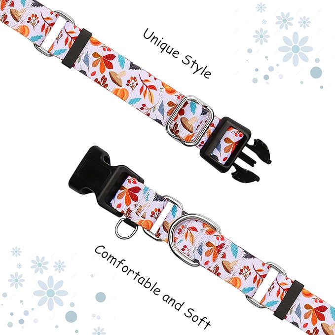Martingale Collar for Dogs Fall Dog Collars for Small Medium Large Dogs with Buckle Adjustable Soft Nylon Dog Collar (Mushroom Maple Leaf, Small)