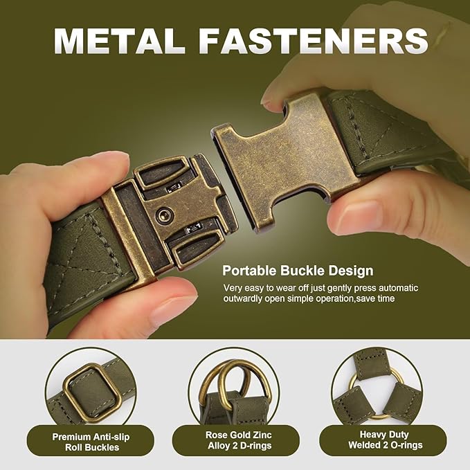 Didog Step in Dog Harness - PU Leather Dog Harness with Antique Bronze Metal Buckle, Easy Walk Dog Halter Harness for Medium Large Dogs Walking Training (Dark Green, M: Chest 20-29")