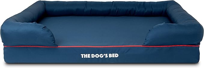 The Dog’s Bed Orthopedic Memory Foam Dog Bed with Bolsters, Oxford Fabric, Blue with Dark Red Trim, XL