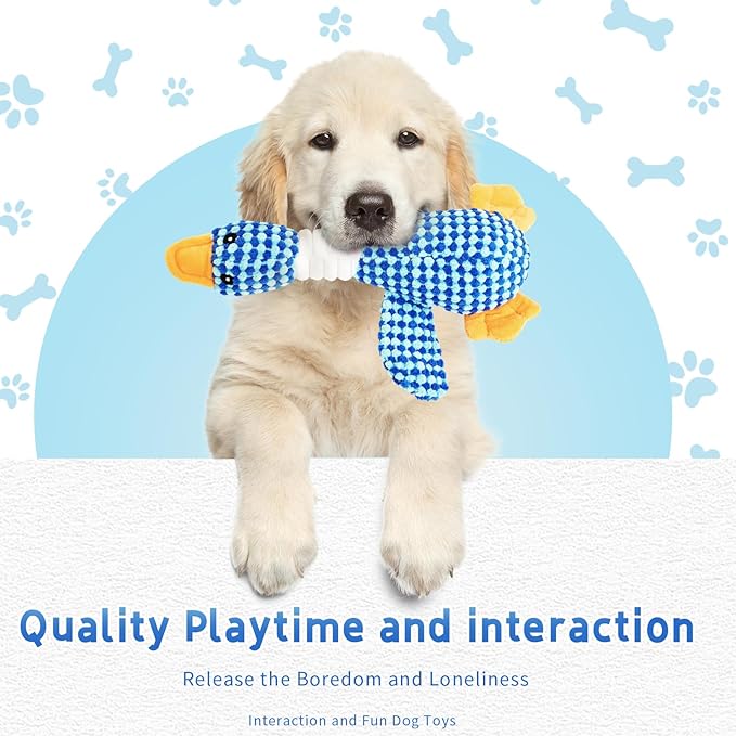 Squeaky Dog Toys for Small, Medium, and Large Breeds, Stuffed Chew Dog Toys to Keep Them Busy, Blue Duck