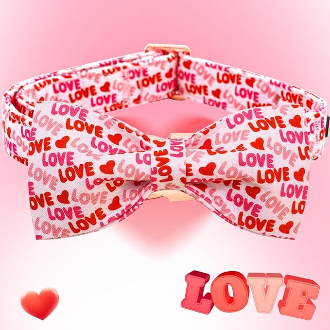 Elegant little tail Valentine's Dog Collar, Heart Dog Collar Cute Girl or Boy Puppy Collars Bowtie Pet Gift Adjustable Pet Collars for Large Dogs