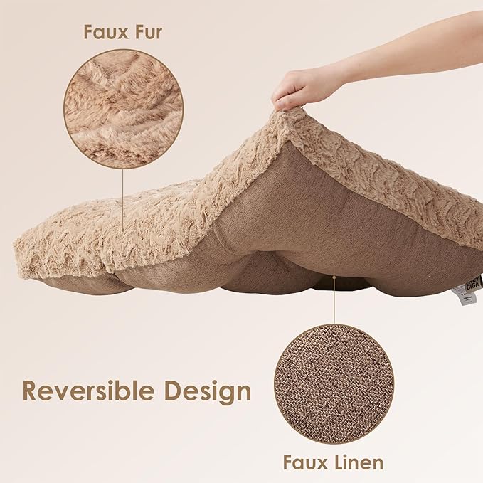 EHEYCIGA Washable Large Dog Bed for Crate 35x23 Inch, Reversible Kennel Pad for Dogs Weight Up to 45 lbs, Plush and Comfy Pet Sleeping Mat, Camel