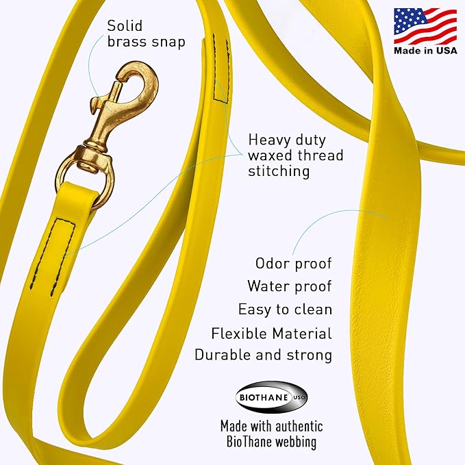 Viper Biothane K9 Working Dog Leash Waterproof Lead for Tracking Training Schutzhund Odor-Proof Long Line with Solid Brass Snap for Puppy Medium and Large Dogs, 33ft Lemon Yellow