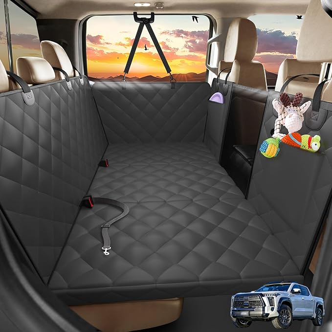 AIREDOULER Truck Dog Seat Cover Back Seat, Hard Bottom Dog Hammock for Car 1.2" Comfort Soft Foam, Waterproof XL Large Pet Extender Bed Supports 560lbs, Durable Platform Protector Full Size Crew Cab