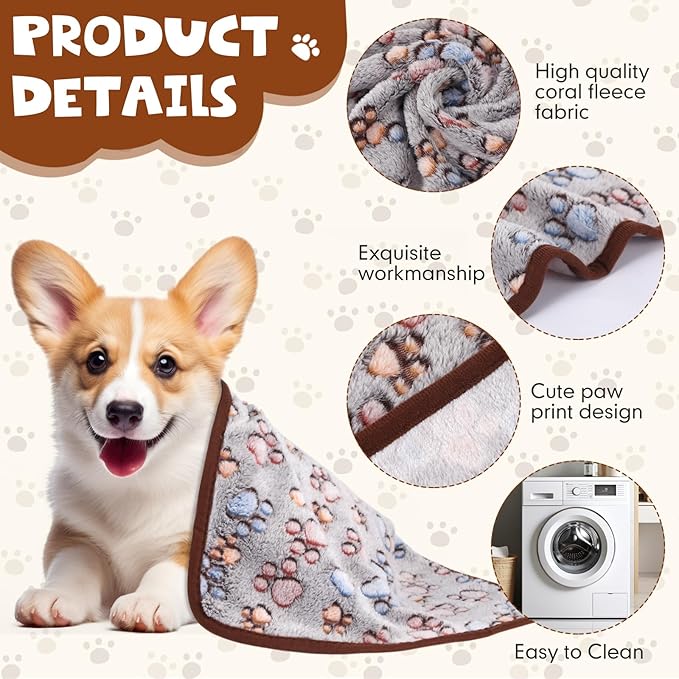 Chumia 40 Pcs Blankets Soft Fluffy Fleece Washable Pet Dog Sleep mat Paw Print Pattern Fleece Blankets for Pets Throw Warm Bed Mat for Dog Puppy Cat(24 x 16 Inch,Black)