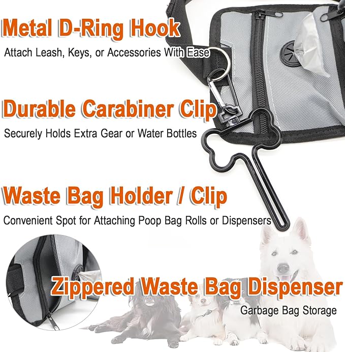 Pet Training Waist Pack, Dog Training Treat Pouch, Hands-Free Dog Walking Fanny Pack with Poop Bag Dispenser and Bottle Holder, Adjustable Dog Treat Pouches for Pet Training and Walking,Big Size