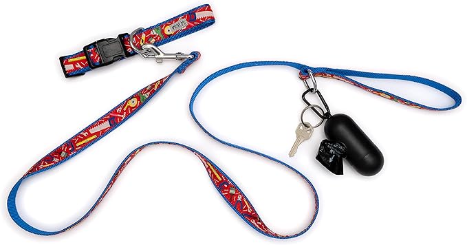 THE WORTHY DOG Collar for Small Dogs, Adjusts 9-15 inches, Durable Nylon Webbing, Quick Release Buckle, Tools Pattern, Red, Small