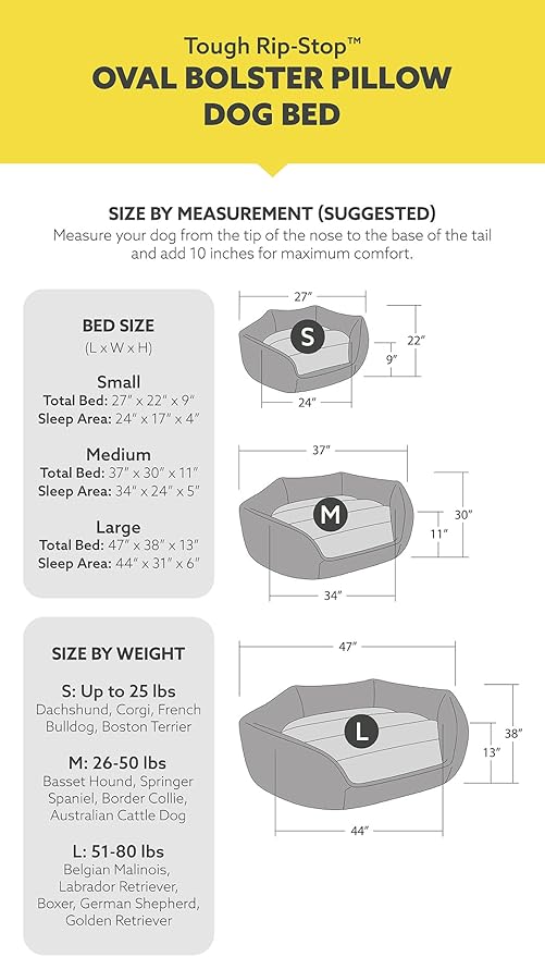 K9 Ballistics Tough Ripstop Oval Bolster Dog Bed, Calming Round Den Shape, Scratch Resistant, Machine Washable - Small, Black Ripstop